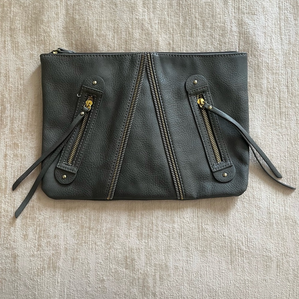 Stylish Gray Clutch with Zipper Accents